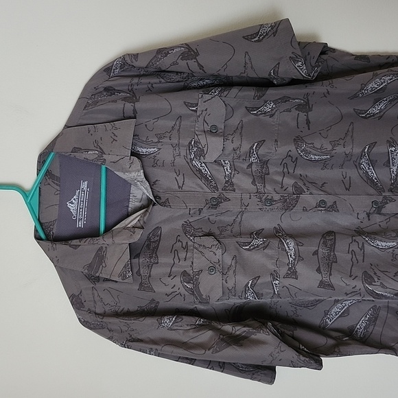 Croft and barrow fish print short sleeve casual button down shirt men's XXL - Picture 2 of 9